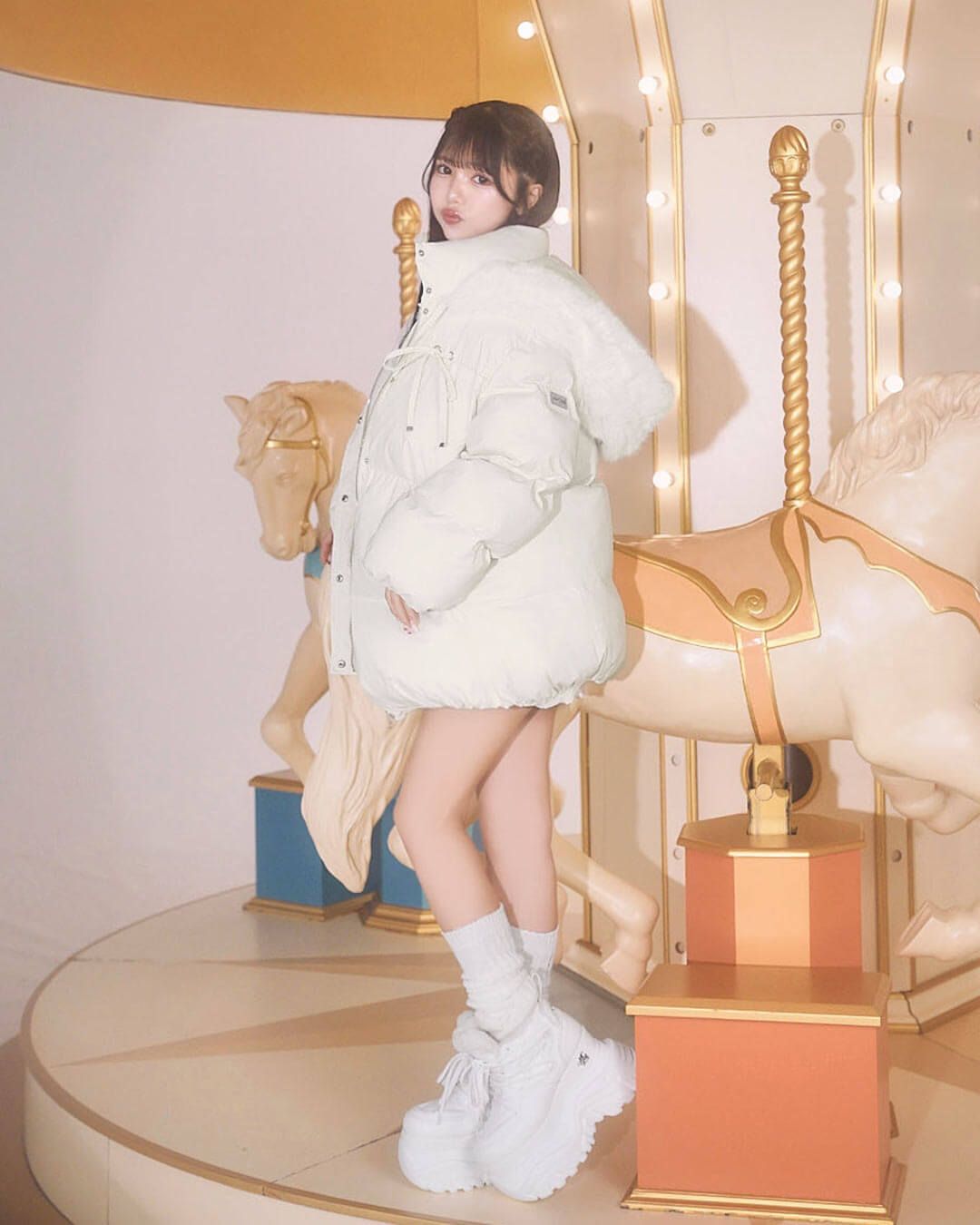 ファーフードリボンダウンコート ピンク | ファッション通販＆メディア