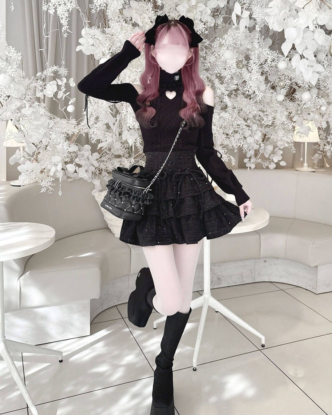 【専用:RT-100234 】Honeymewハートカット肩あきケーブルニット ハートカット肩あきケーブルニット ブラック | ファッション通販