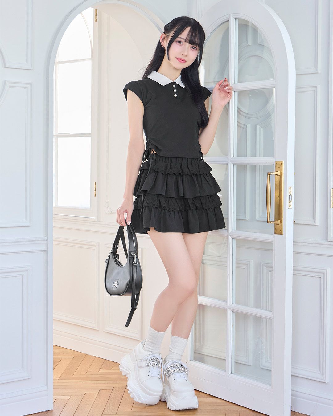 セットアップ フリルトップス×スカート M-3XL 韓国 g4945 syl-nichi04402.jpg