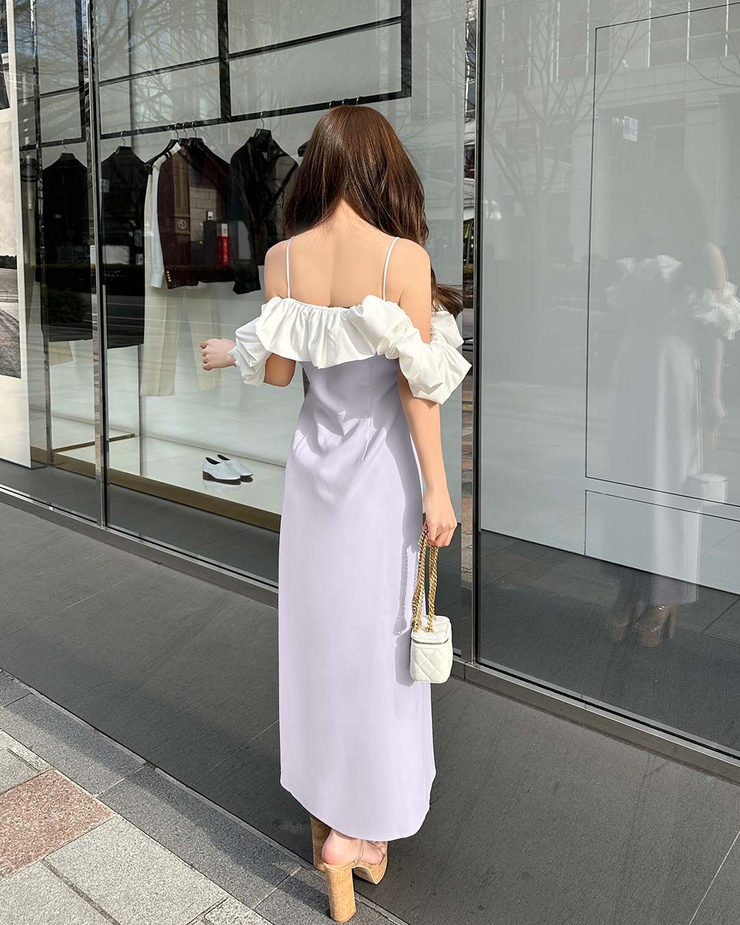 バイカラーフリルマキシワンピース ブラック | ファッション通販