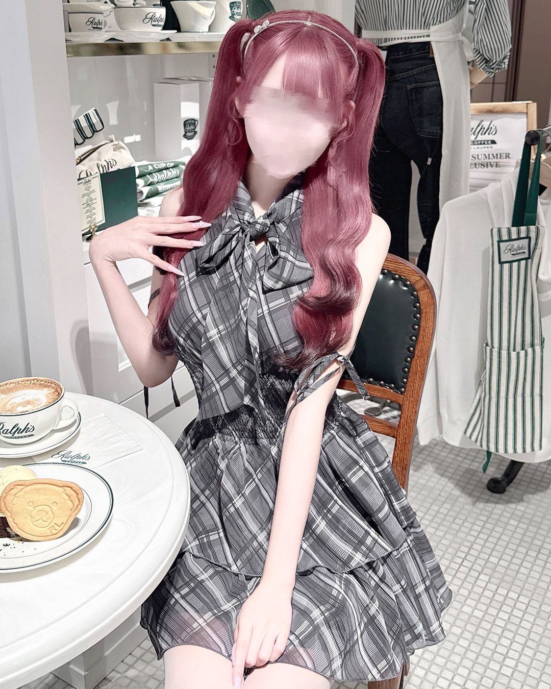 HONEY-MEW ノースリーブチェックシフォンワンピース ノースリーブチェックシフォンワンピース ブラック | ファッション通販