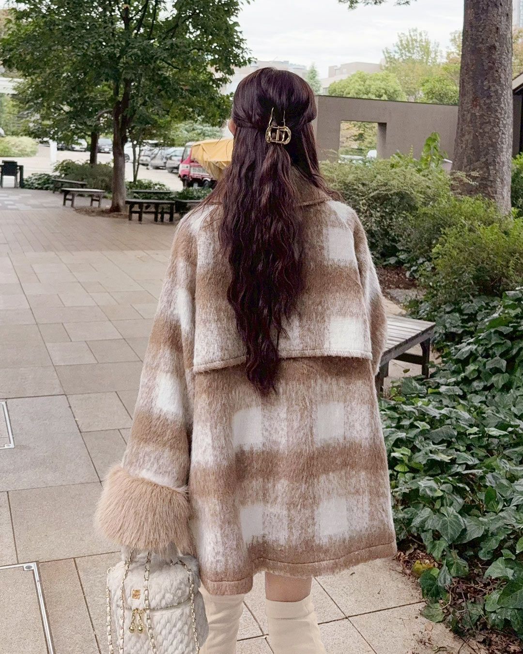 ビッグチェックトレンチファーコート ブラック | ファッション通販