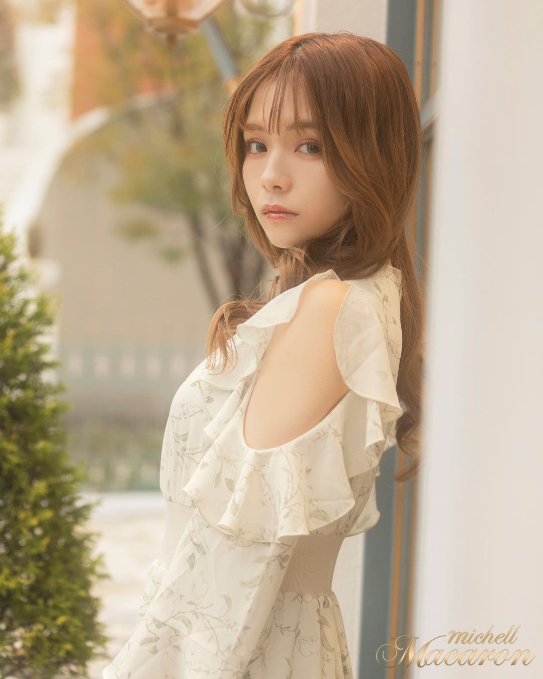 ミシェルマカロン ウエストリブフラワーワンピース 