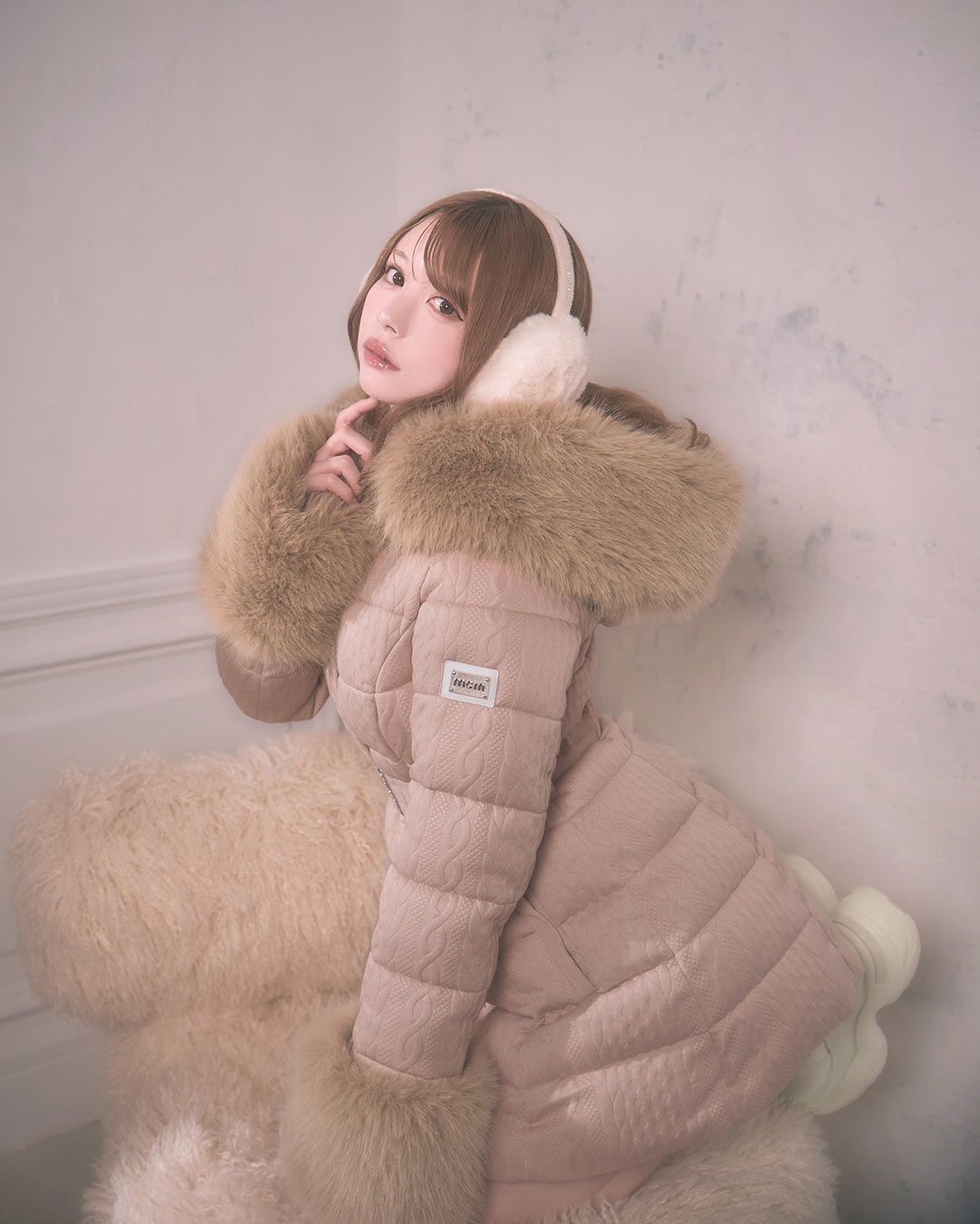 ケーブル柄ベルトダウンコート アイボリー | ファッション通販