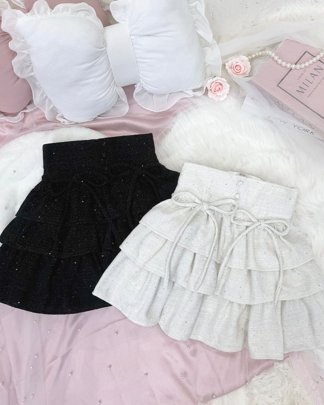 ツイードティアードフリルスカート ブラック | ファッション通販