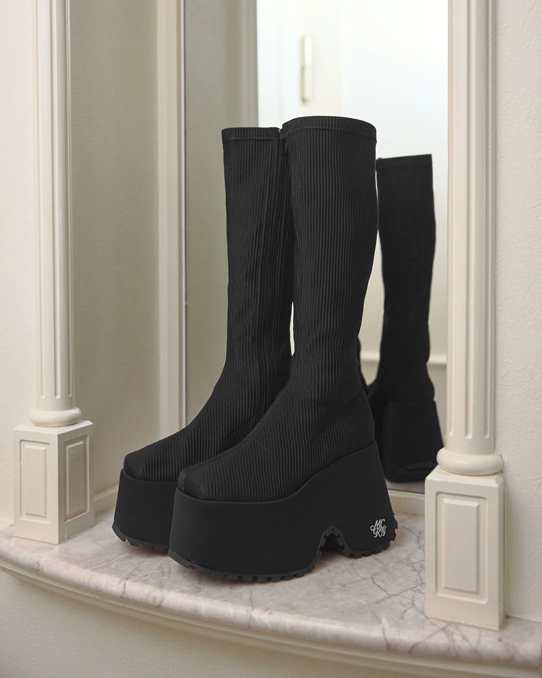 ミシェルマカロン 12cm盛れるロングブーツ ブラック Mサイズ 12cm盛れるロングブーツ ブラック | ファッション通販＆メディア