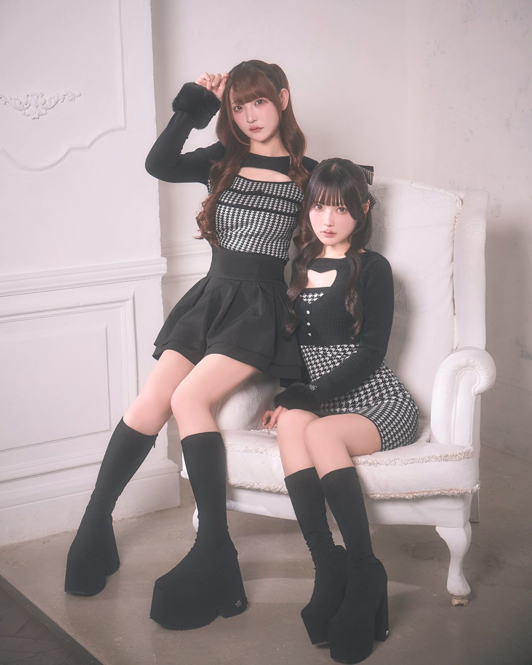 ハートカットニットワンピース ブラック×ホワイト | ファッション通販