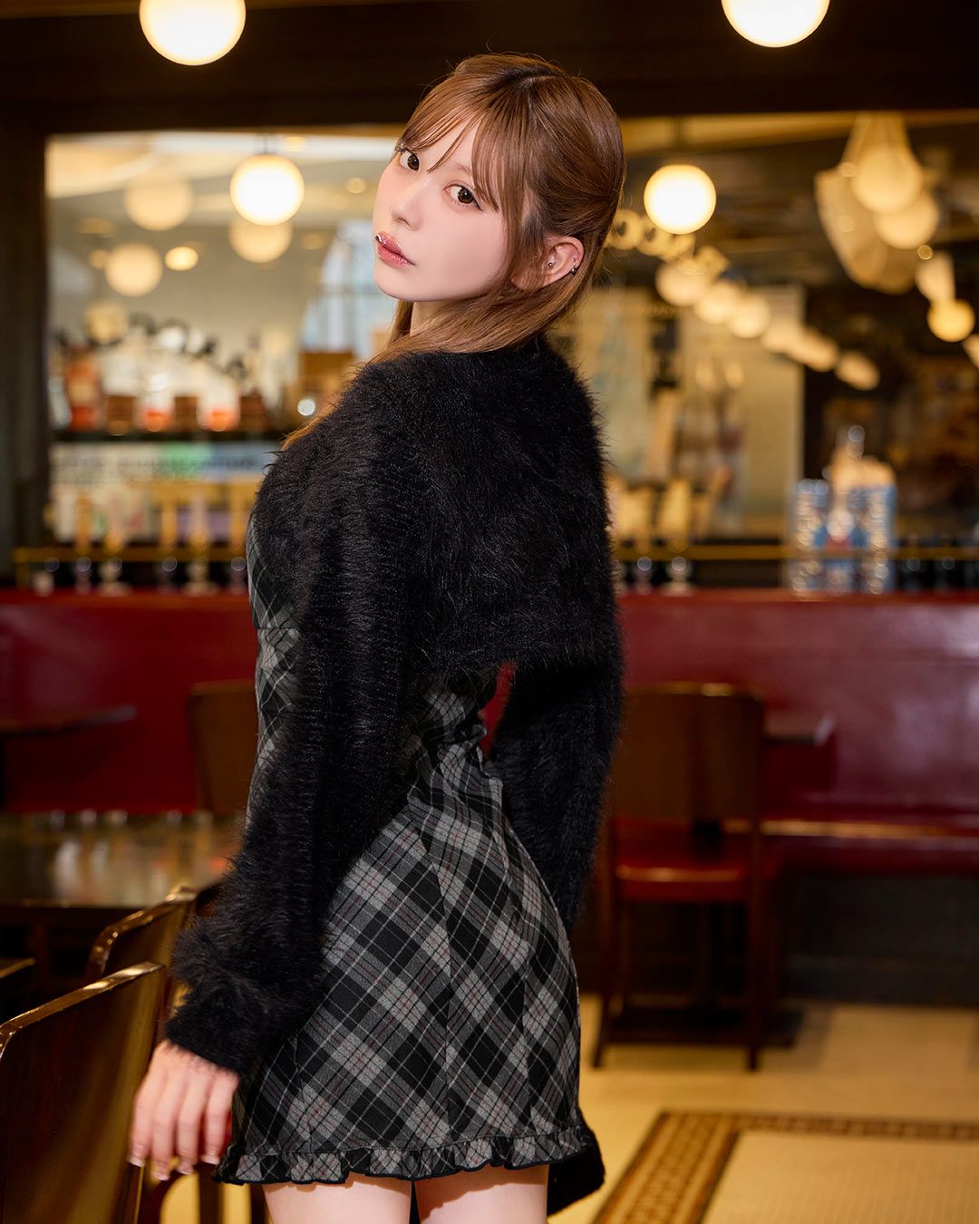 シャギーボレロsetチェックワンピ ブラック | ファッション通販