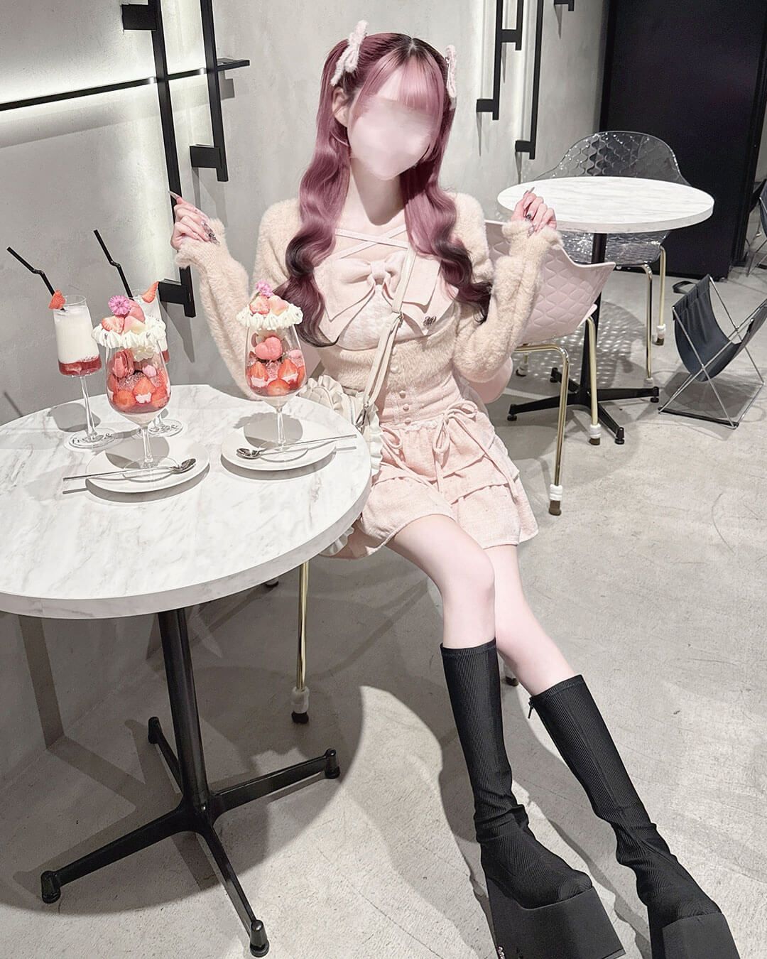 HONEY MEW Bigリボンアンサンブルワンピース ピンク ビッグリボンシャギーアンサンブルトップス ピンク | ファッション通販