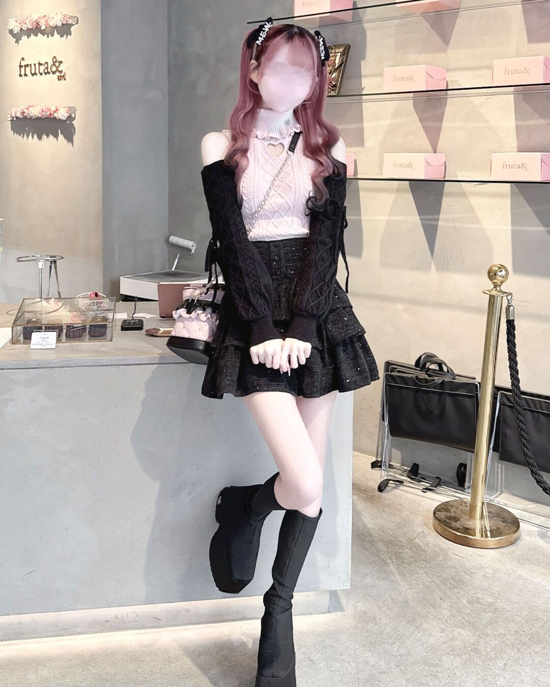 ハートカット肩あきケーブルニット ブラック | ファッション通販