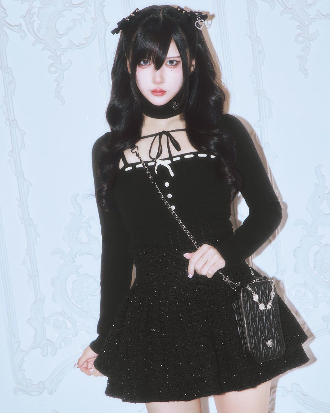 ファンシーツイード美脚スカート ブラック | ファッション通販