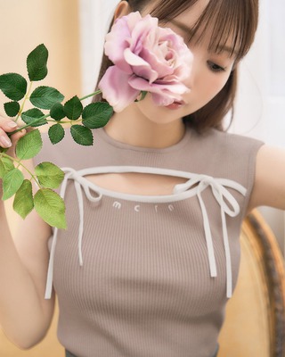 ミシェルマカロン リボンドロストニットトップス リボンドロストニットトップス ブラック | ファッション通販