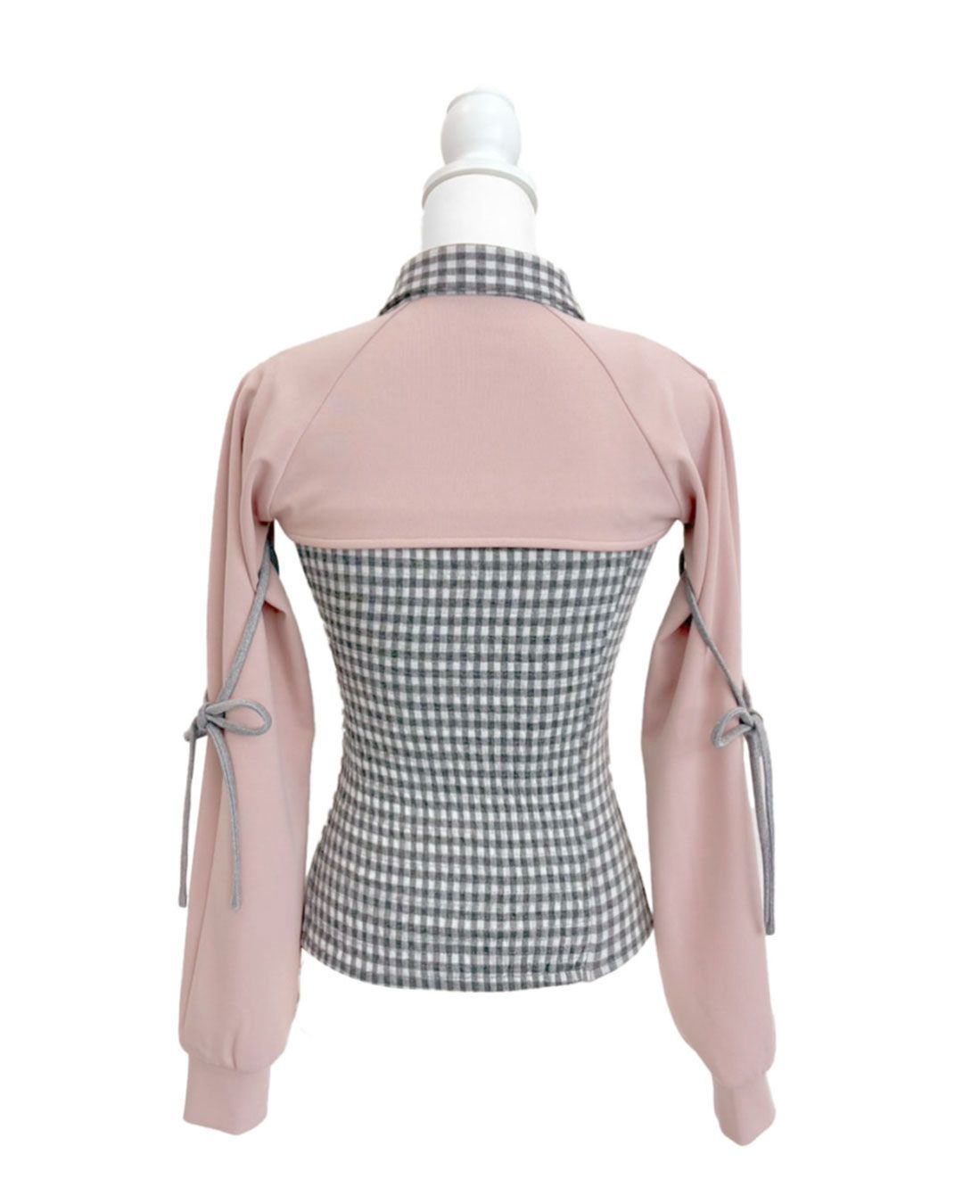 リボンスリットギンガムアンサンブルトップス ブラック | ファッション