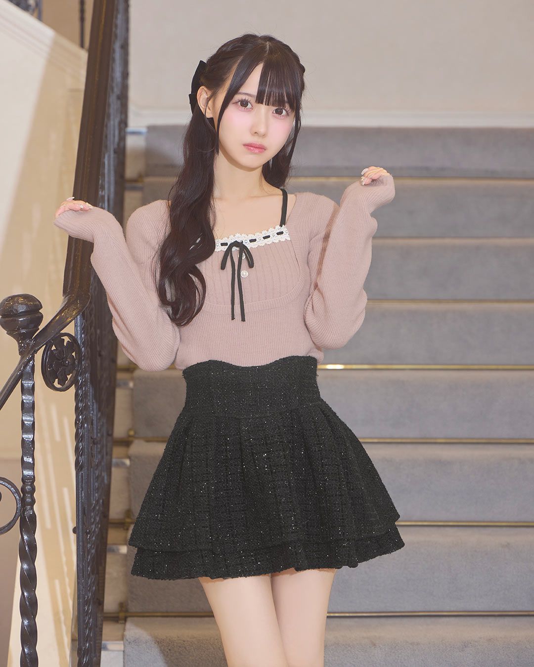 ファンシーツイード美脚スカート ブラック | ファッション通販