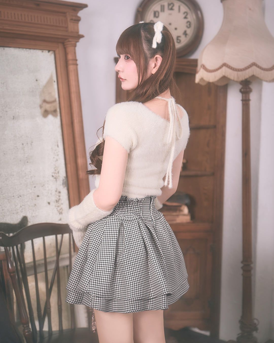 美脚になれるスカート♥千鳥柄(インナーパンツ付き) ブラック