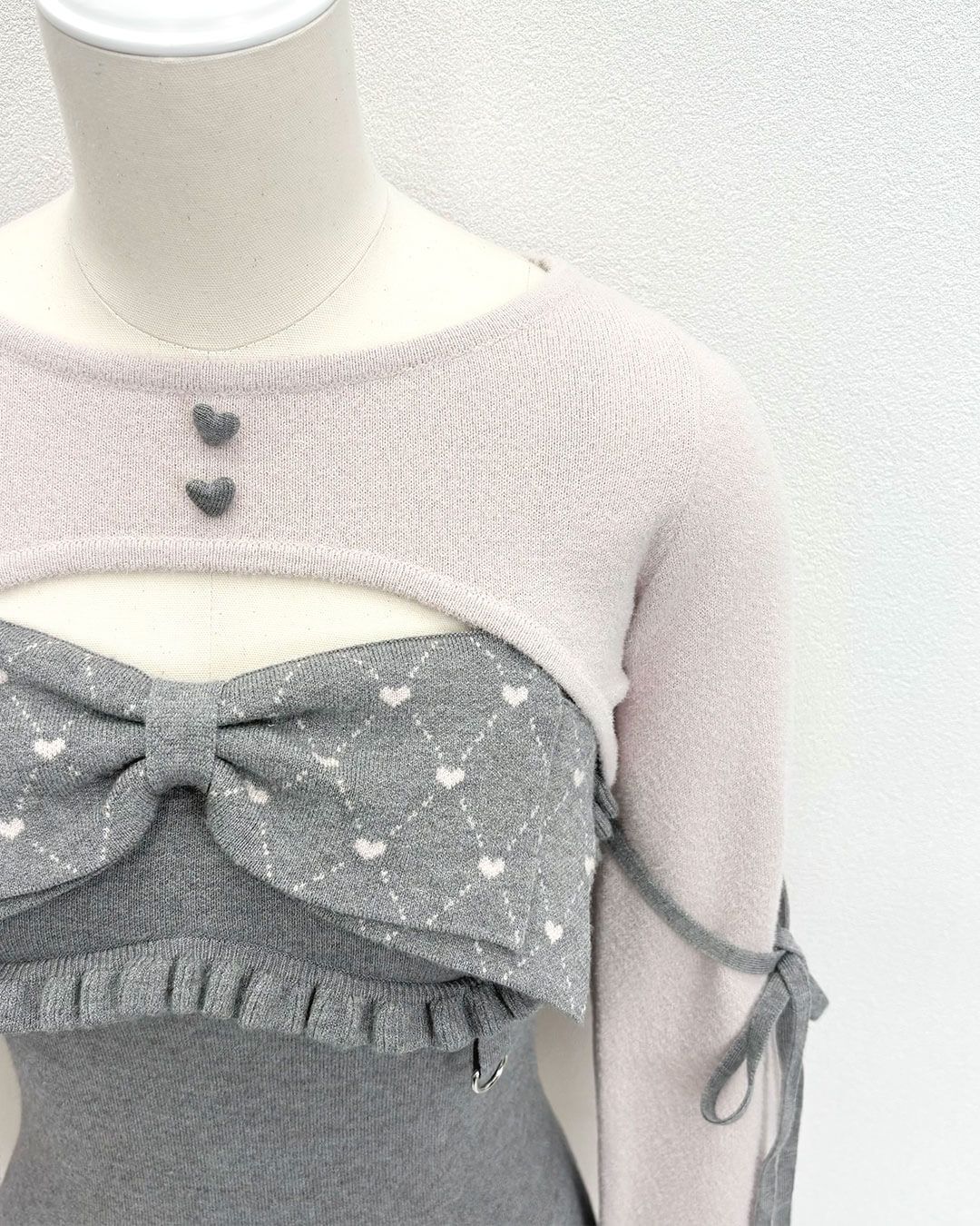 ビッグリボンガーター風アンサンブルトップス グレー | ファッション