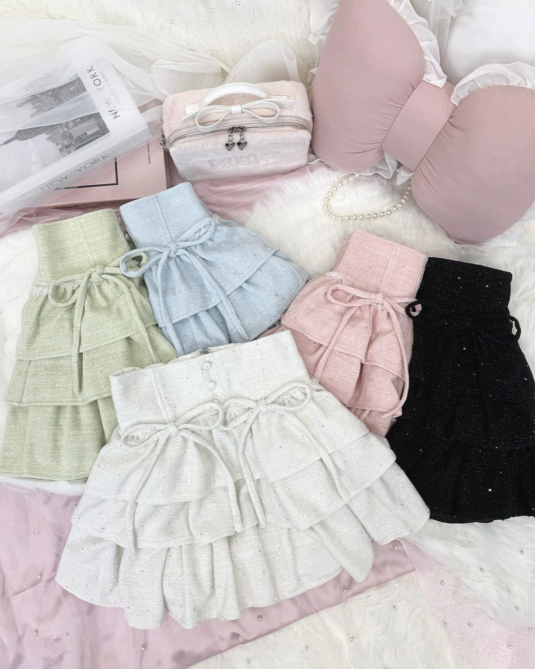 Honey mew ツイードティアードフリルスカート ブラック ツイードティアードフリルスカート ブラック | ファッション通販