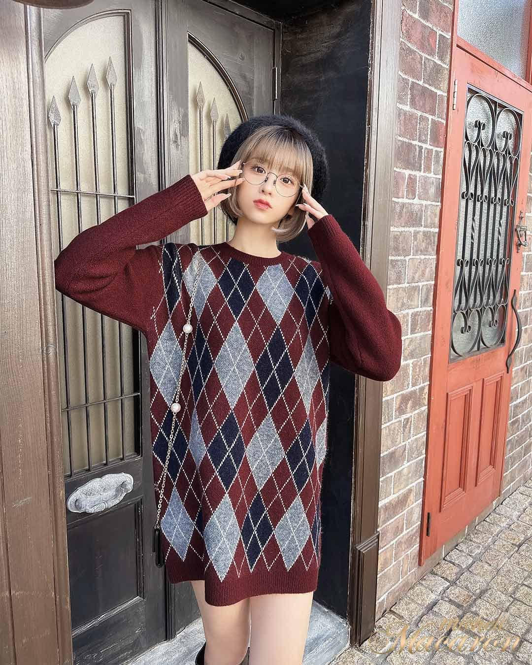 MISSONI イタリア製 総柄 ニット ワンピース ボルドー系 MISSONI イタリア製 総柄 ニット ワンピース ボルドー系