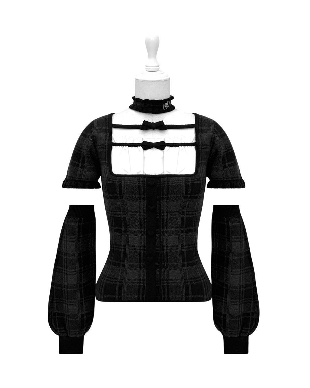 ダブルリボンチェックトップス ブラック | ファッション通販＆メディア