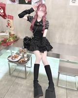HONEY MEW アームカバー付きチェックアンサンブルトップス アームカバー付きチェックアンサンブルトップス ブラック
