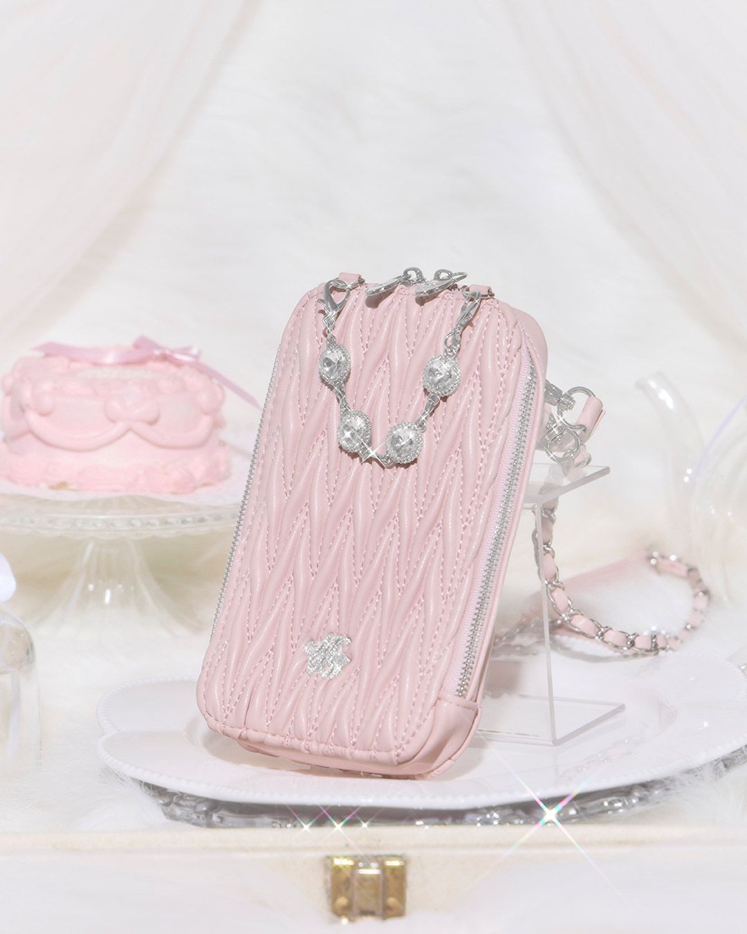 Michell Macaron ビジューキルティングマルチショルダー ビジューキルティングマルチショルダー ピンク | ファッション通販