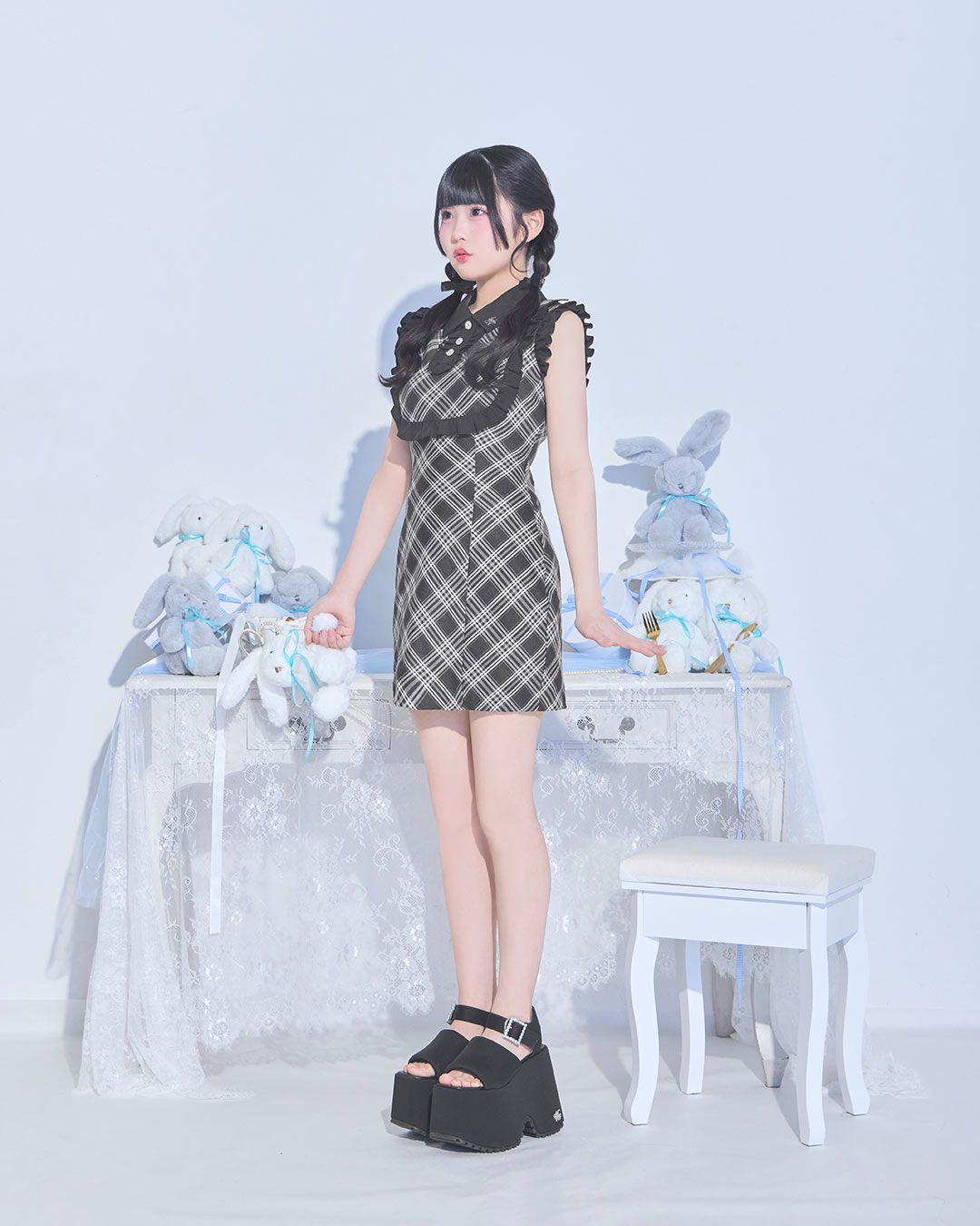 michell macaron フリルトリムチェックミニワンピ フリルトリムチェックミニワンピ ブラック | ファッション通販