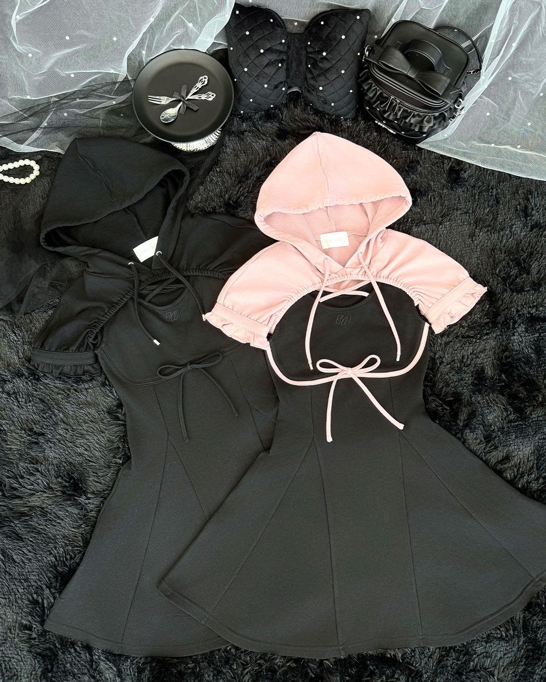 クロスフードスウェットワンピース ピンク | ファッション通販