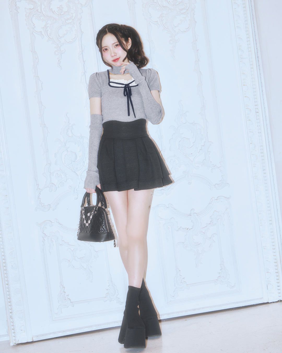 美脚エレガントツイードスカート ブラック | ファッション通販