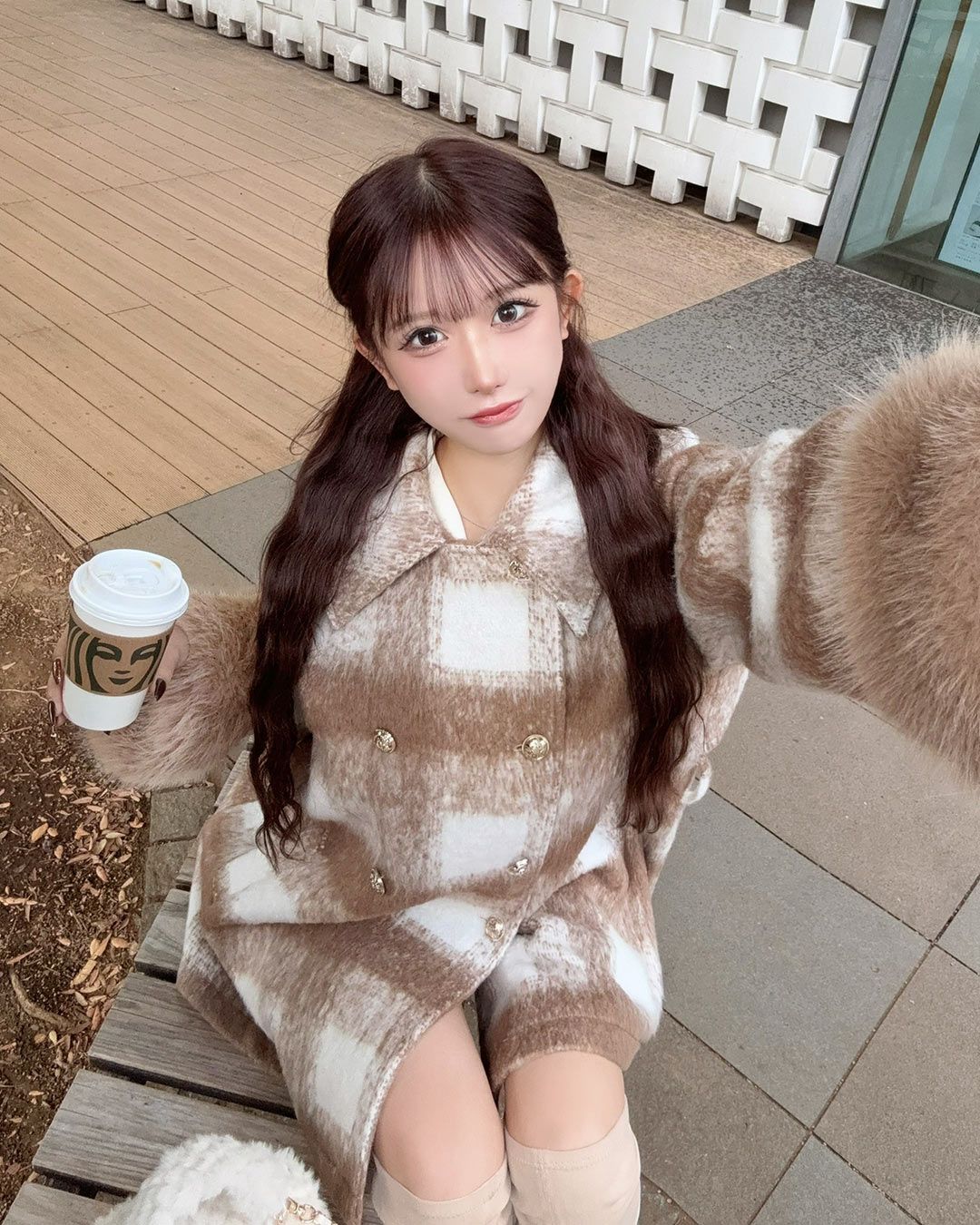 ビッグチェックトレンチファーコート ベージュ | ファッション通販