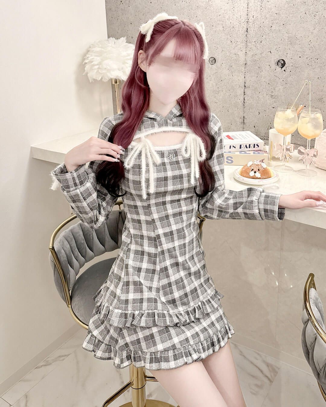 フリルチェックパーカーワンピ グレー | ファッション通販＆メディア