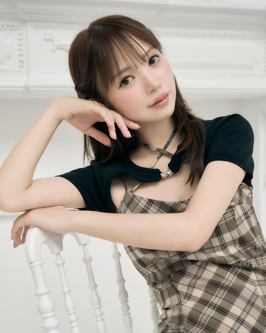 michellMacaron アンサンブルチェックワンピース ブラウン×ベージュ アンサンブルチェックワンピース ブラウン×ベージュ