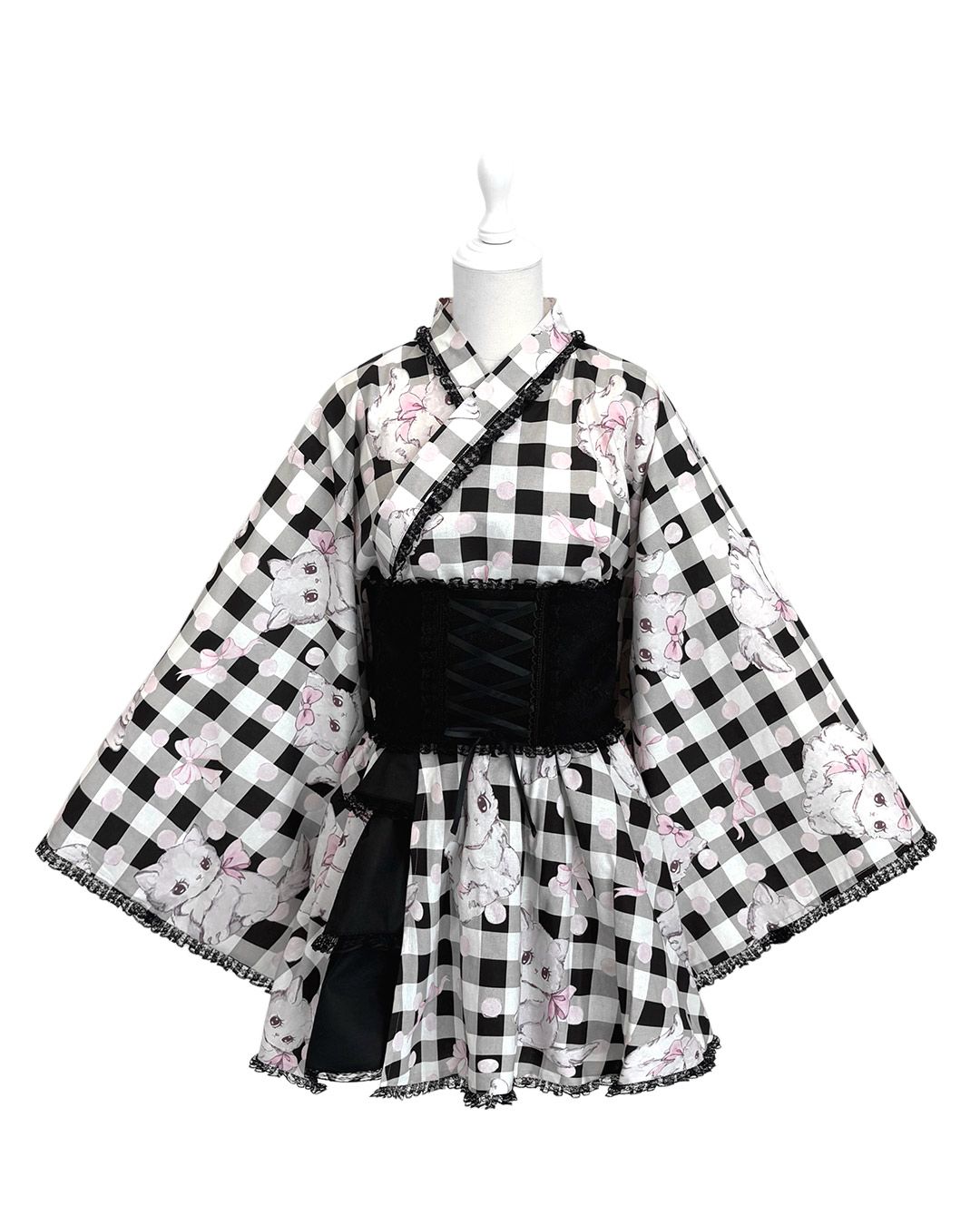 すい〜ときゃっと♡ギンガムレースアップ浴衣 ピンク | ファッション