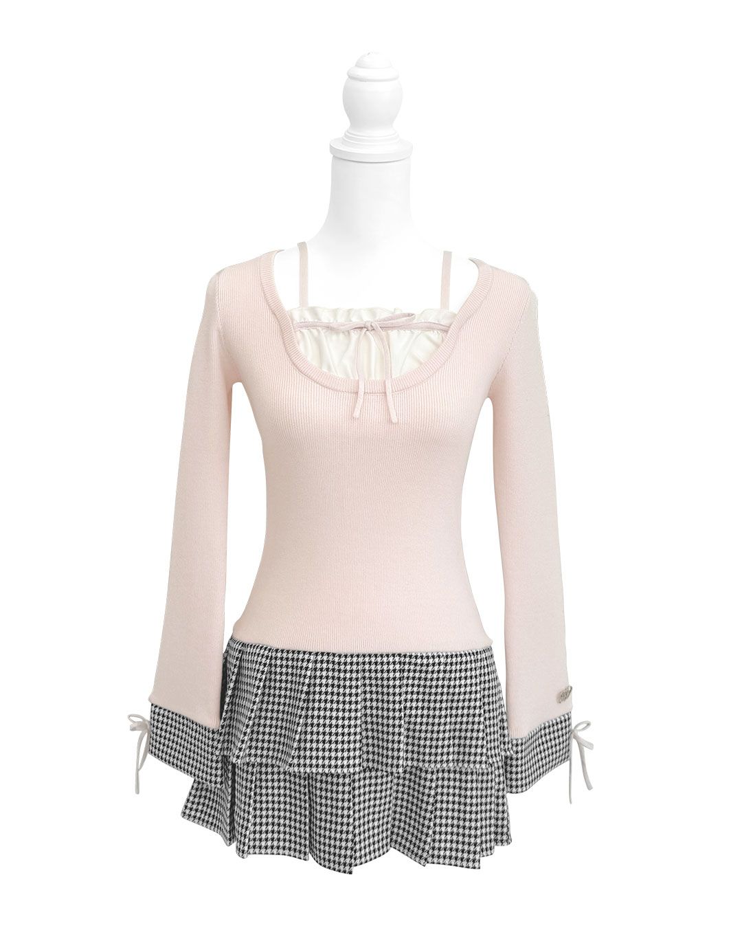 ミシェルマカロン 千鳥プリーツドッキングワンピース 千鳥プリーツドッキングワンピース ブラック | ファッション通販