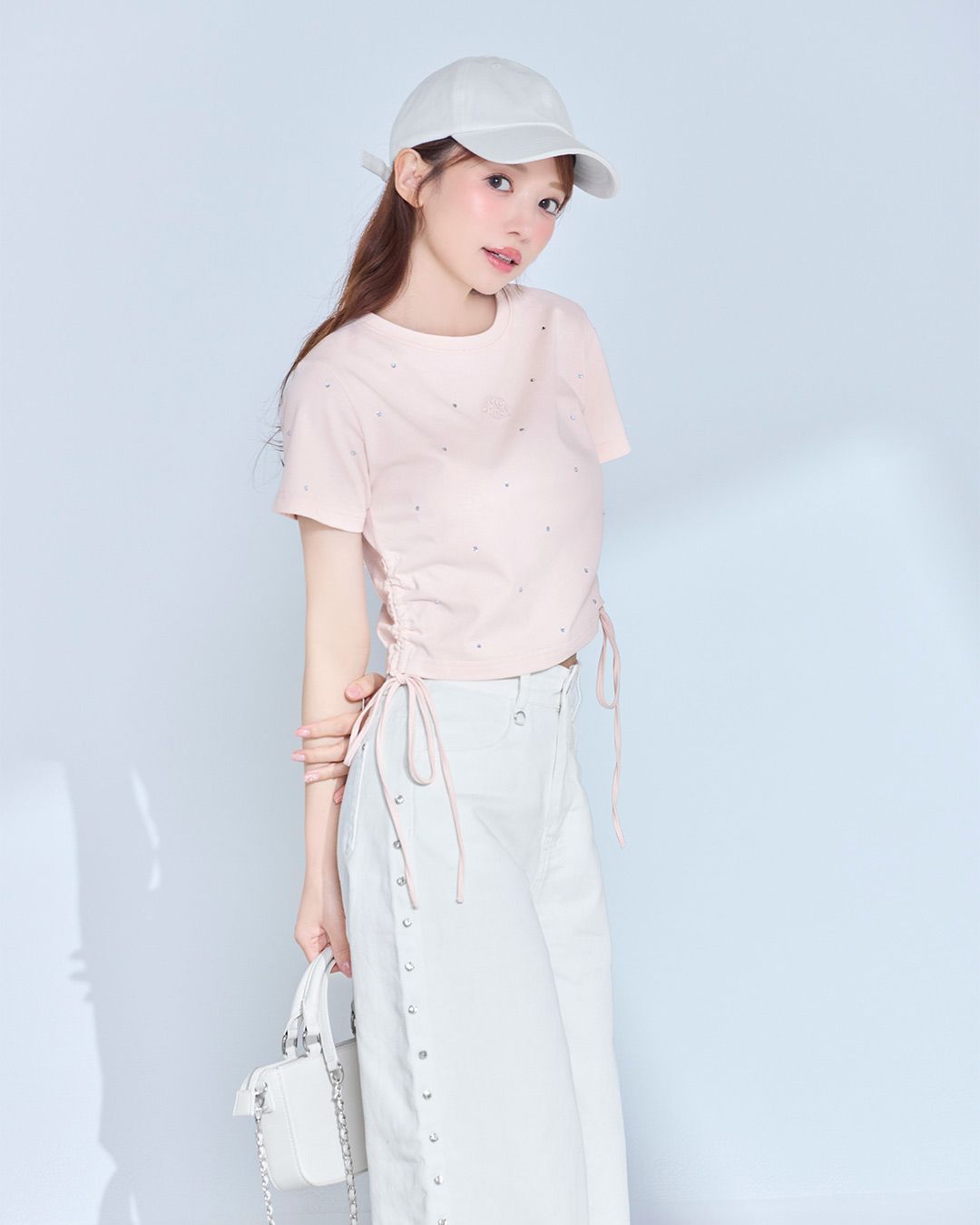 サイドビジューワイドデニムパンツ ホワイト | ファッション通販