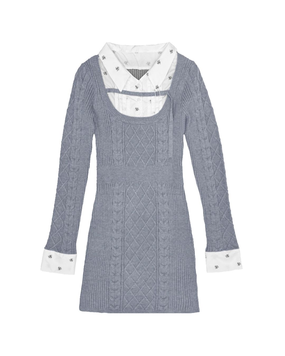 モノグラムシャツドッキングニットワンピース ブラック | ファッション