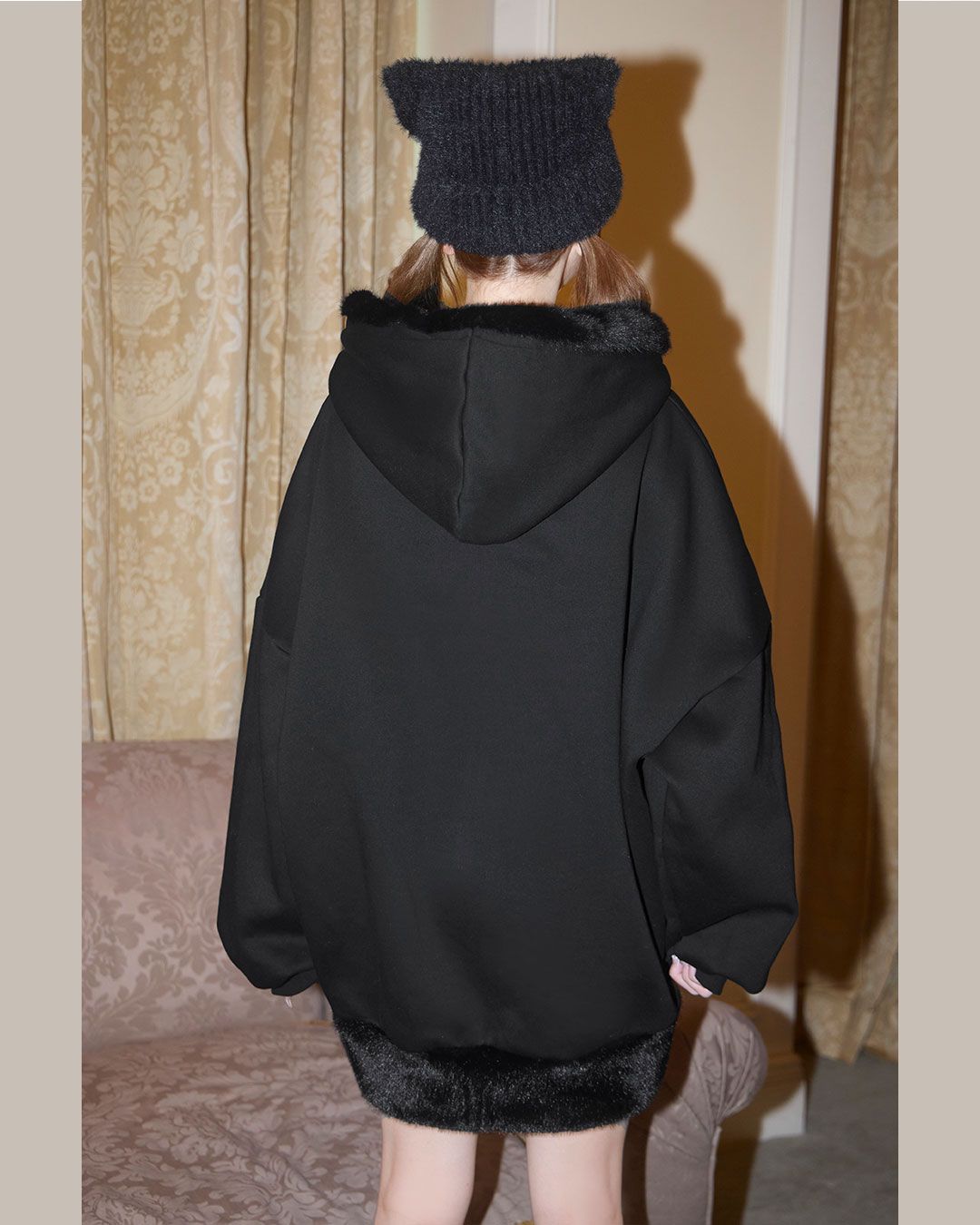 ファートリミングビックパーカー ブラック | ファッション通販