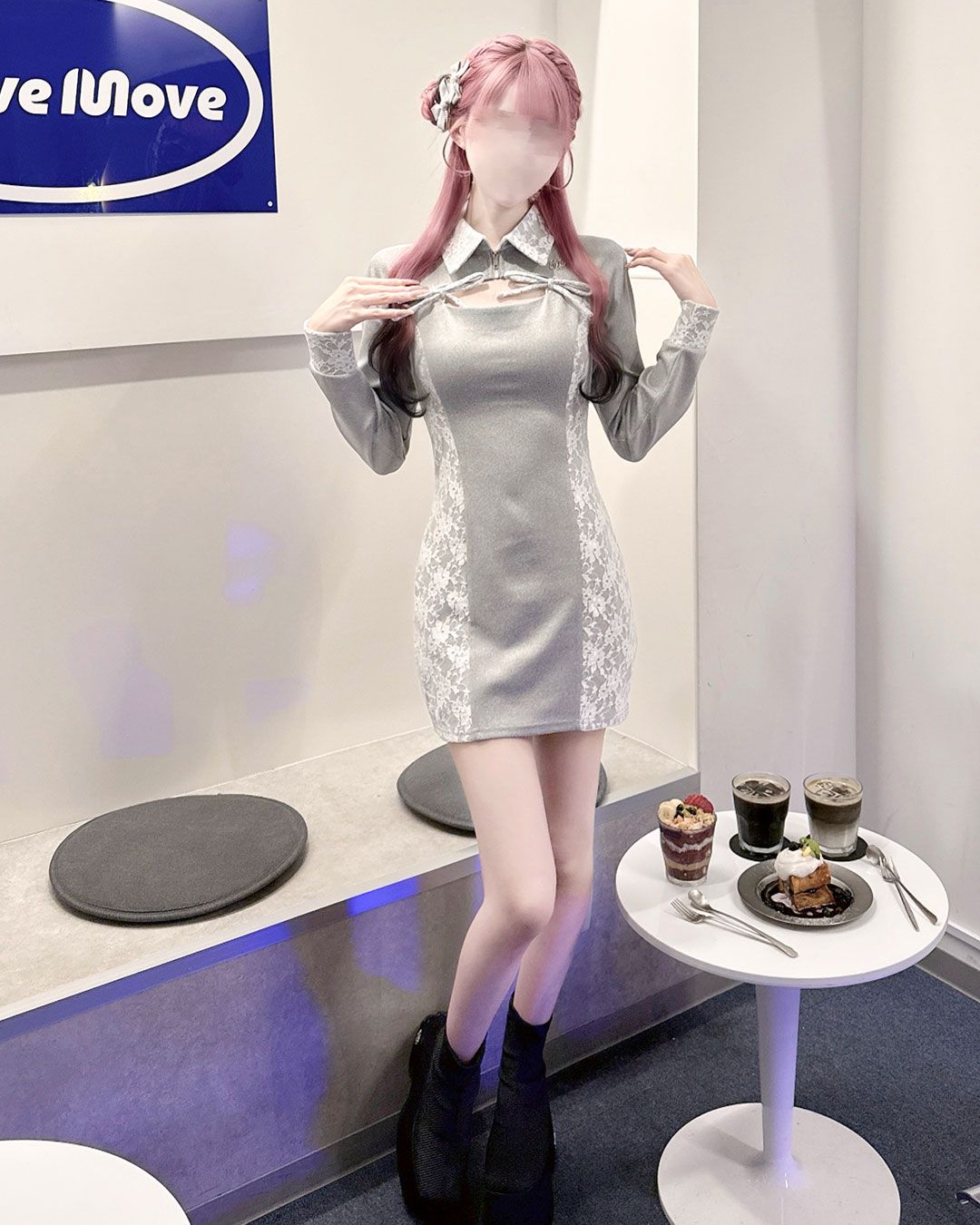 HONEYMEW レーススウェットタイトワンピース レーススウェットタイトワンピース グレー | ファッション通販