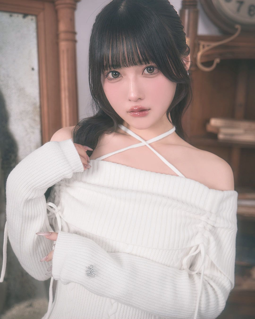 ギャザーオフショルニットワンピース ブラック | ファッション通販