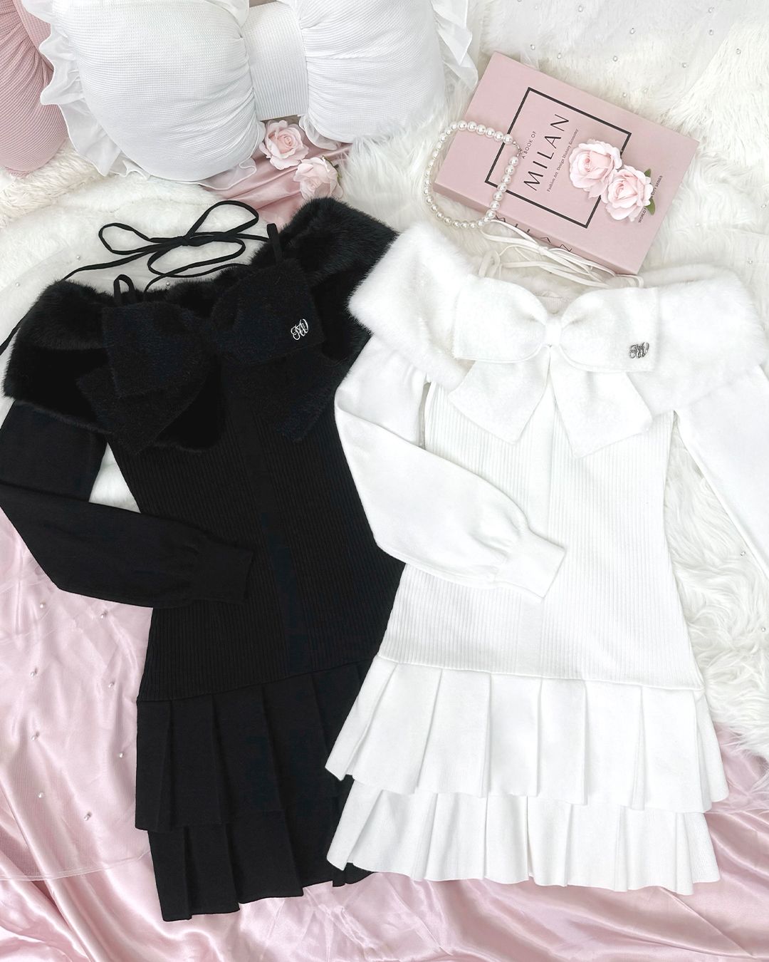 ビッグリボンクロスオフショルワンピ ブラック | ファッション通販