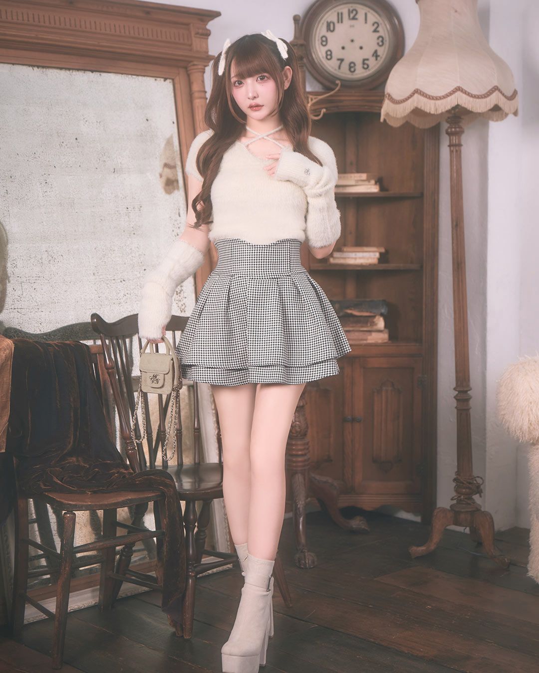 美脚になれるスカート♥千鳥柄(インナーパンツ付き) ブラック