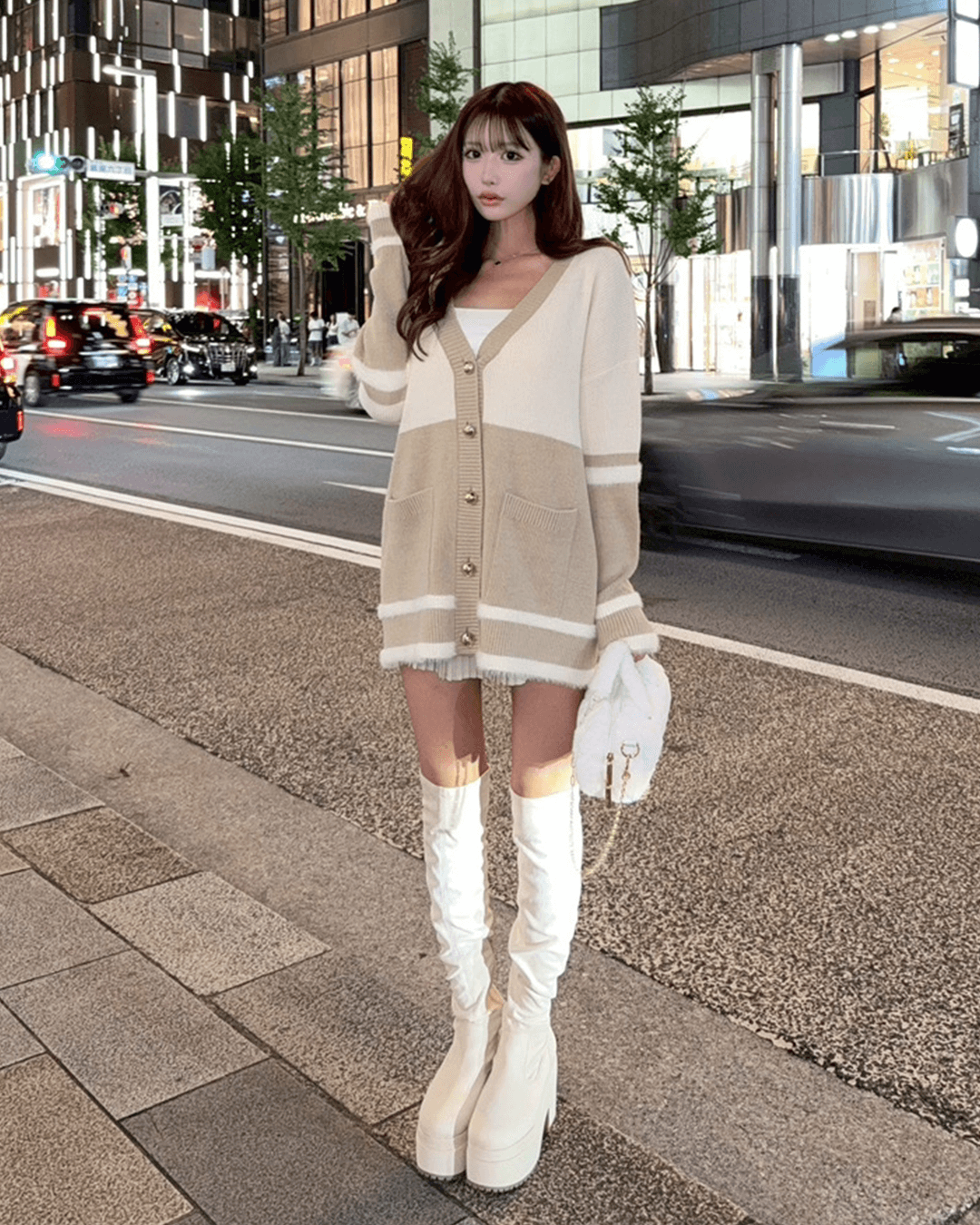 バイカラーシャギーラインカーディガン ブラック | ファッション通販