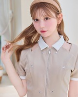 肩あきビジューミニワンピース ピンクベージュ | ファッション