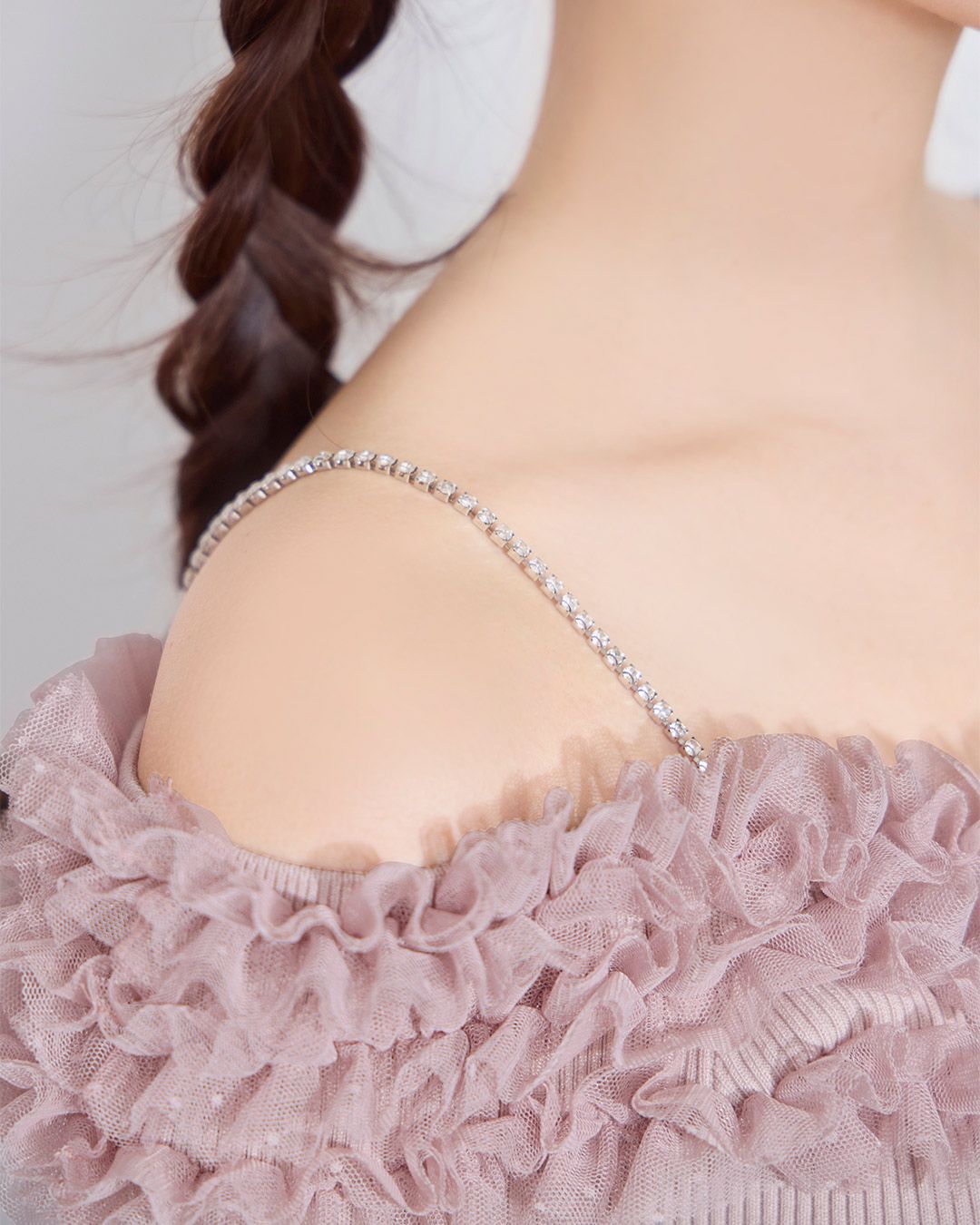 チュールオフショルトップス くすみピンク | ファッション通販