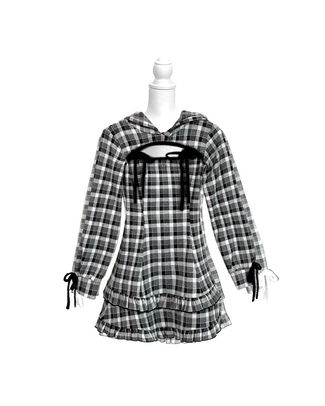 フリルチェックパーカーワンピ グレー | ファッション通販＆メディア