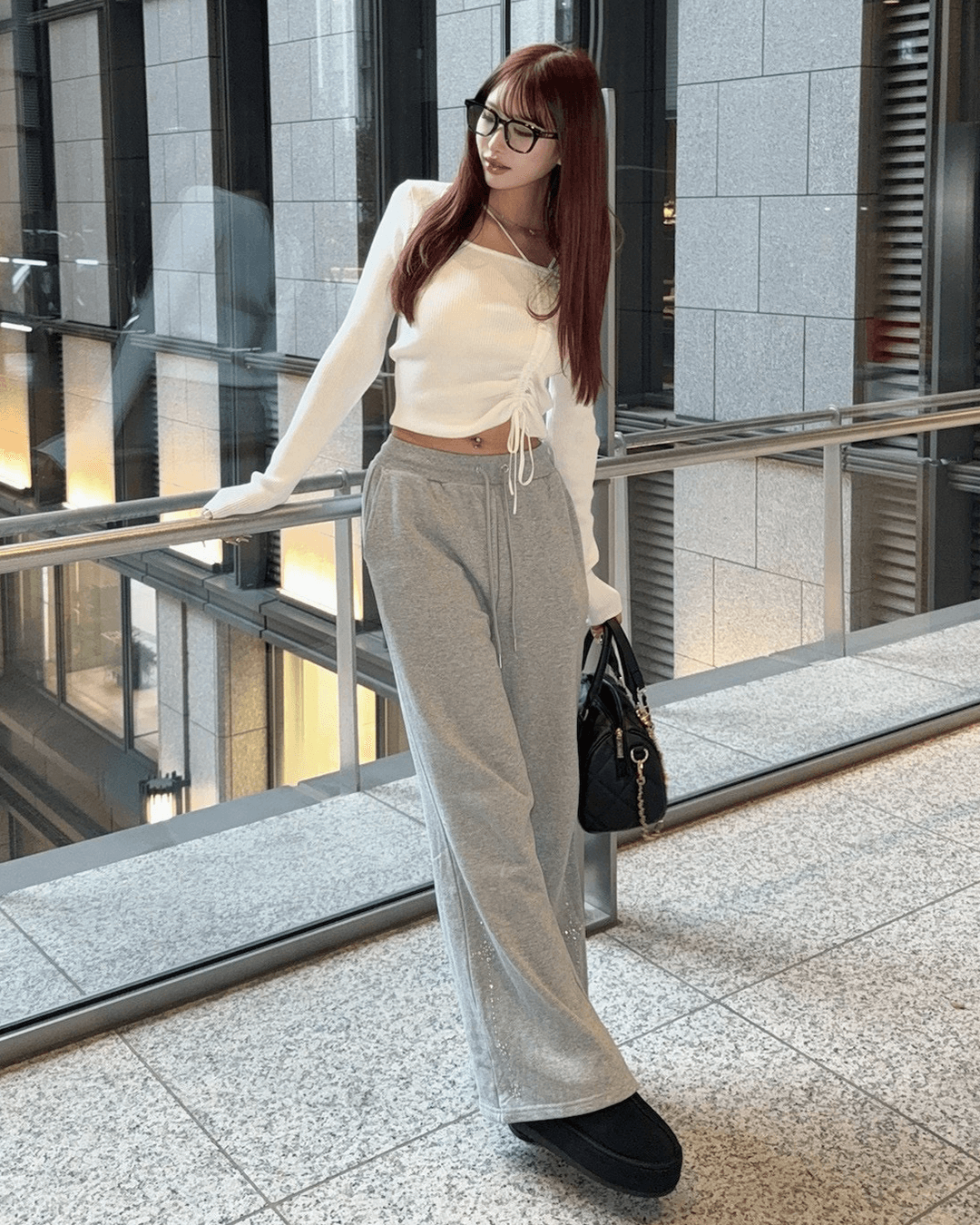 スタッズビジューワイドパンツ グレー | ファッション通販＆メディア