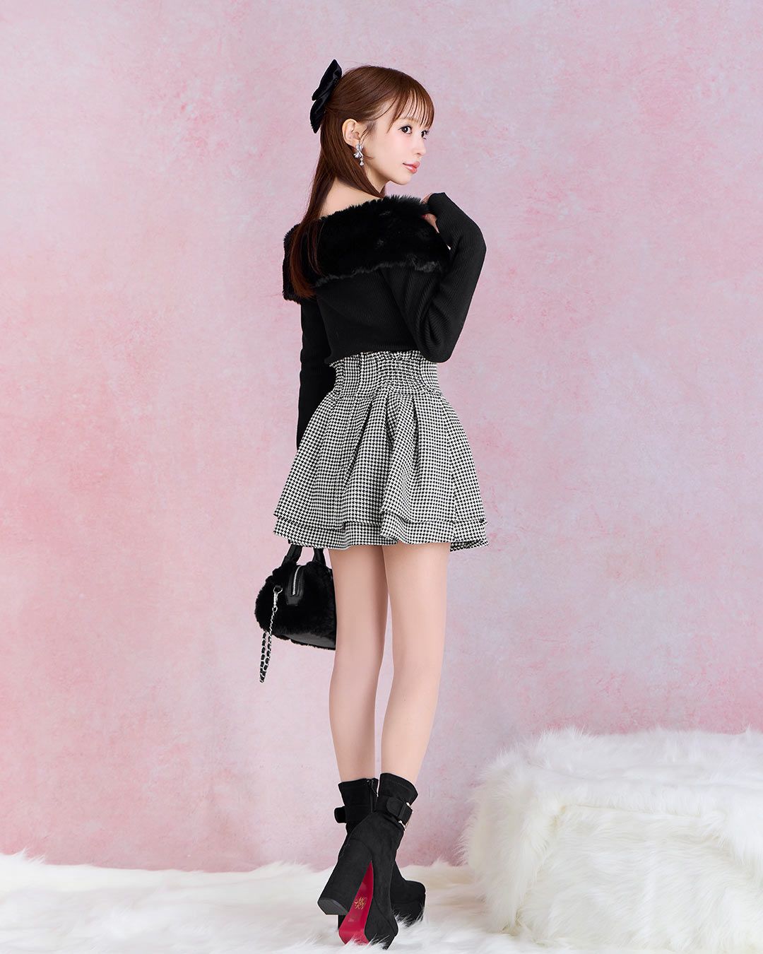 【美品】michellMacaron美脚になれるスカート♥千鳥柄 XS 美脚になれるスカート♥千鳥柄(インナーパンツ付き) ブラック