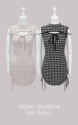 SJJ0430Cギンガムオープンリボンミニワンピ