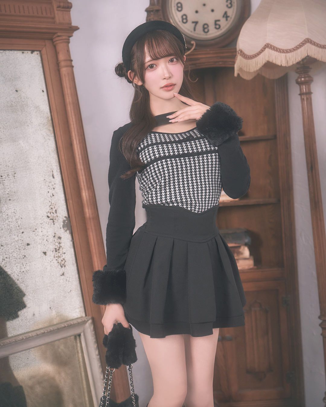 ミシェルマカロン　ちびリボン千鳥ニットトップス ちびリボン千鳥ニットトップス ブラック | ファッション通販＆メディア