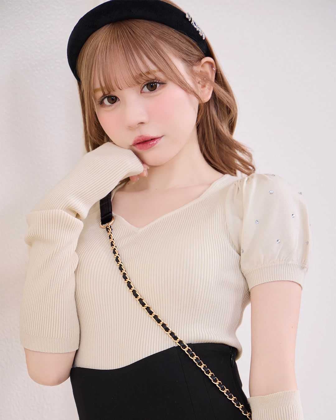 ひ hime gal y2k リボンビジューラメ糸アーガイル薄手ニット シアーニット長袖 メッシュ Y2K[品番：KH000013857]｜VIVID LADY