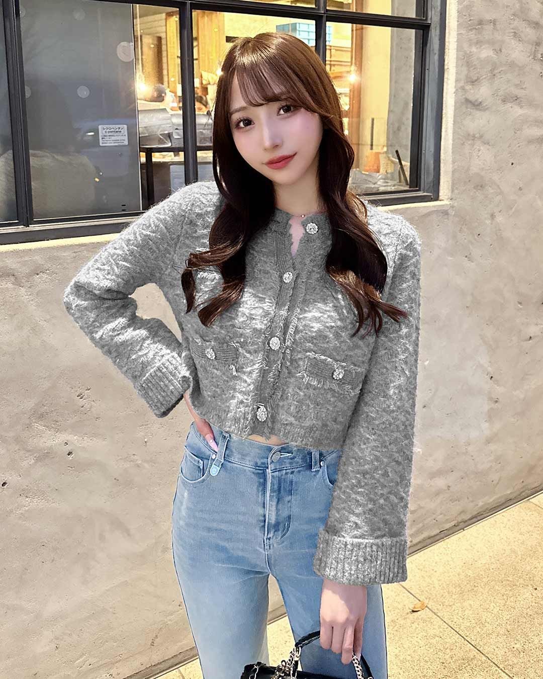 ビジューニットジャケット グレー | ファッション通販＆メディア